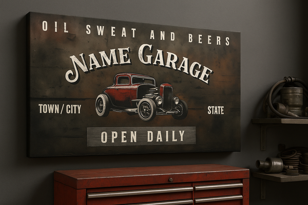 Hot Rod Garage Sign Full Personalization Canvas Print