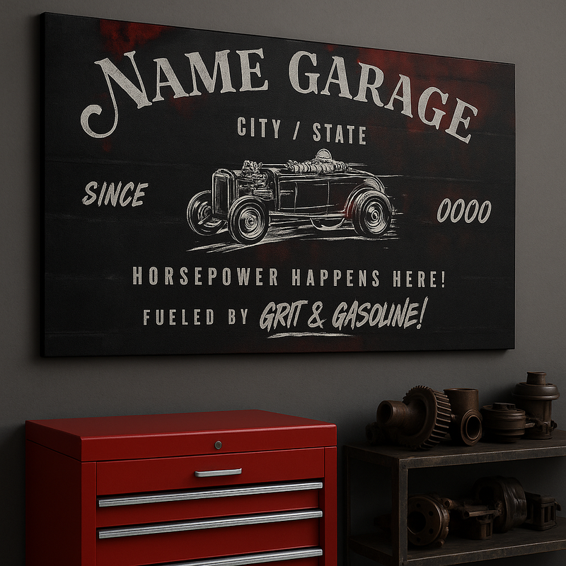 Roadster Personalized Garage Canvas Print