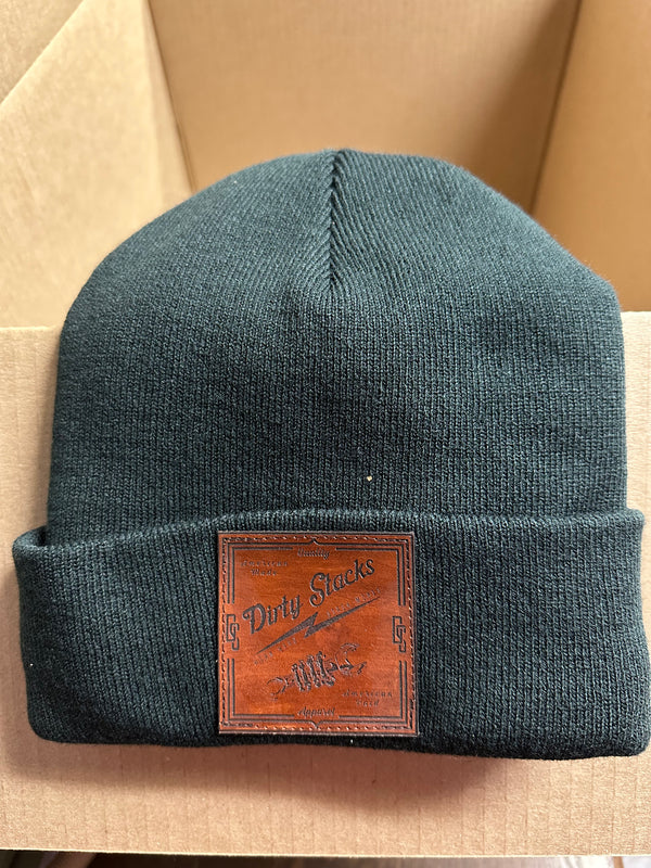 Square patch black beanie