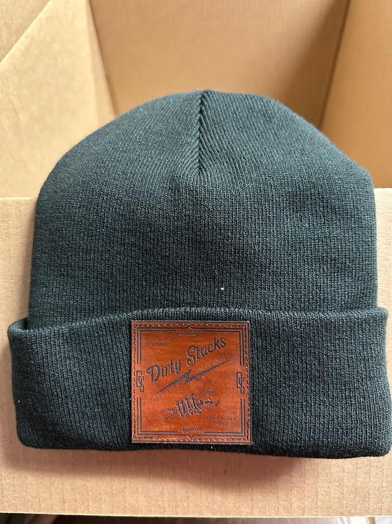 Square patch black beanie