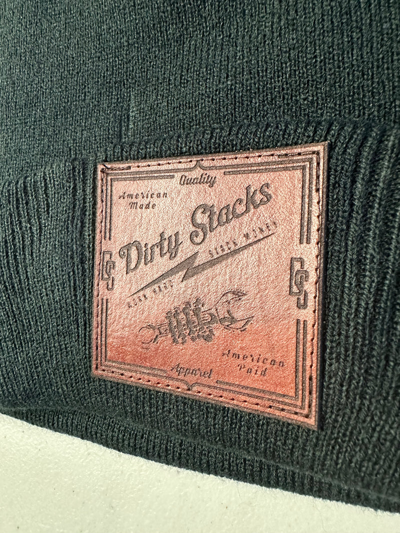 Square patch black beanie