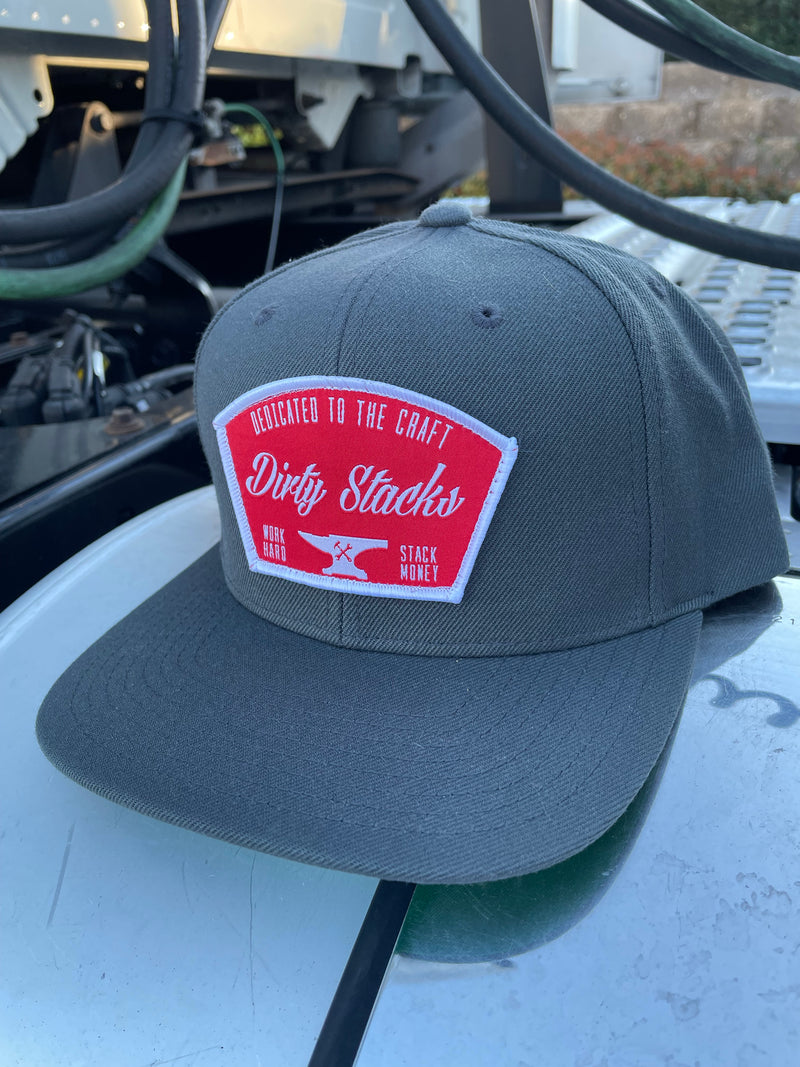 Dirty Stacks “Anvil” Red/White on grey SnapBack